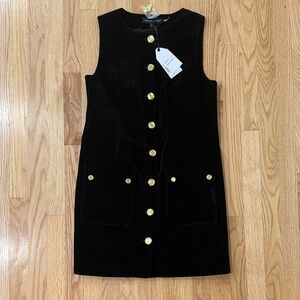 English Factory Black Velvet Dress with Gold Buttons